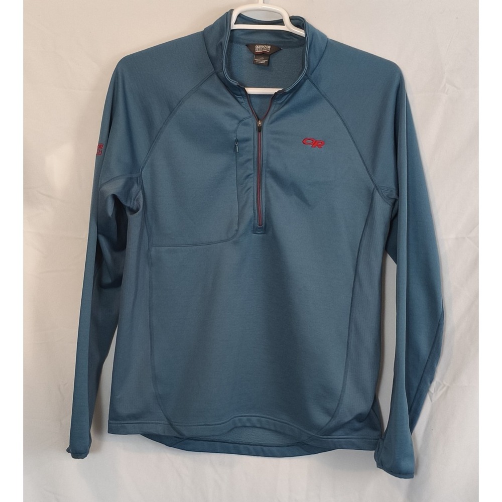 Outdoor Research Teal‎ Radiant Hybrid 1/4 Zip pullover Contrast Red Trim Mens L